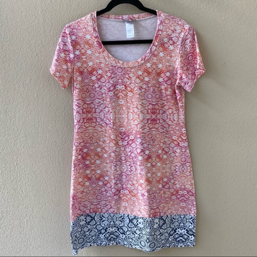 Tommy Bahama Pink and Orange Patterned Short Sleeve T-shirt dress size S